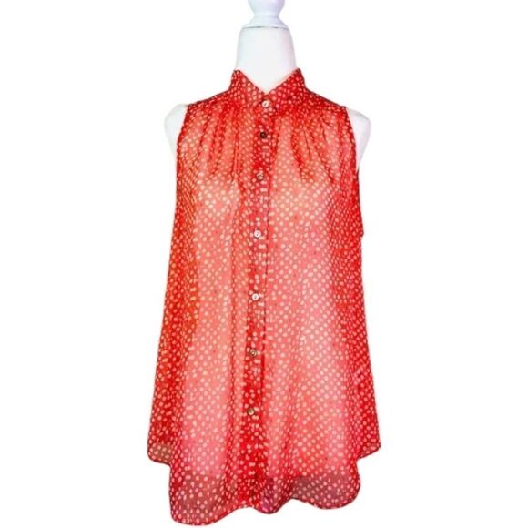 Anthropologie ZOA Orange Button Down Sleeveless Top - Picture 2 of 8